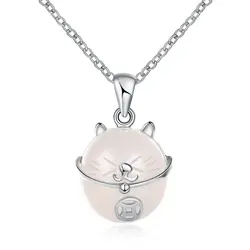 SILVERHOO 925 пробы серебро ожерелье-подвеска животное кошка лунный камень Fine Jewelry подарок для Для женщин ребенок колье