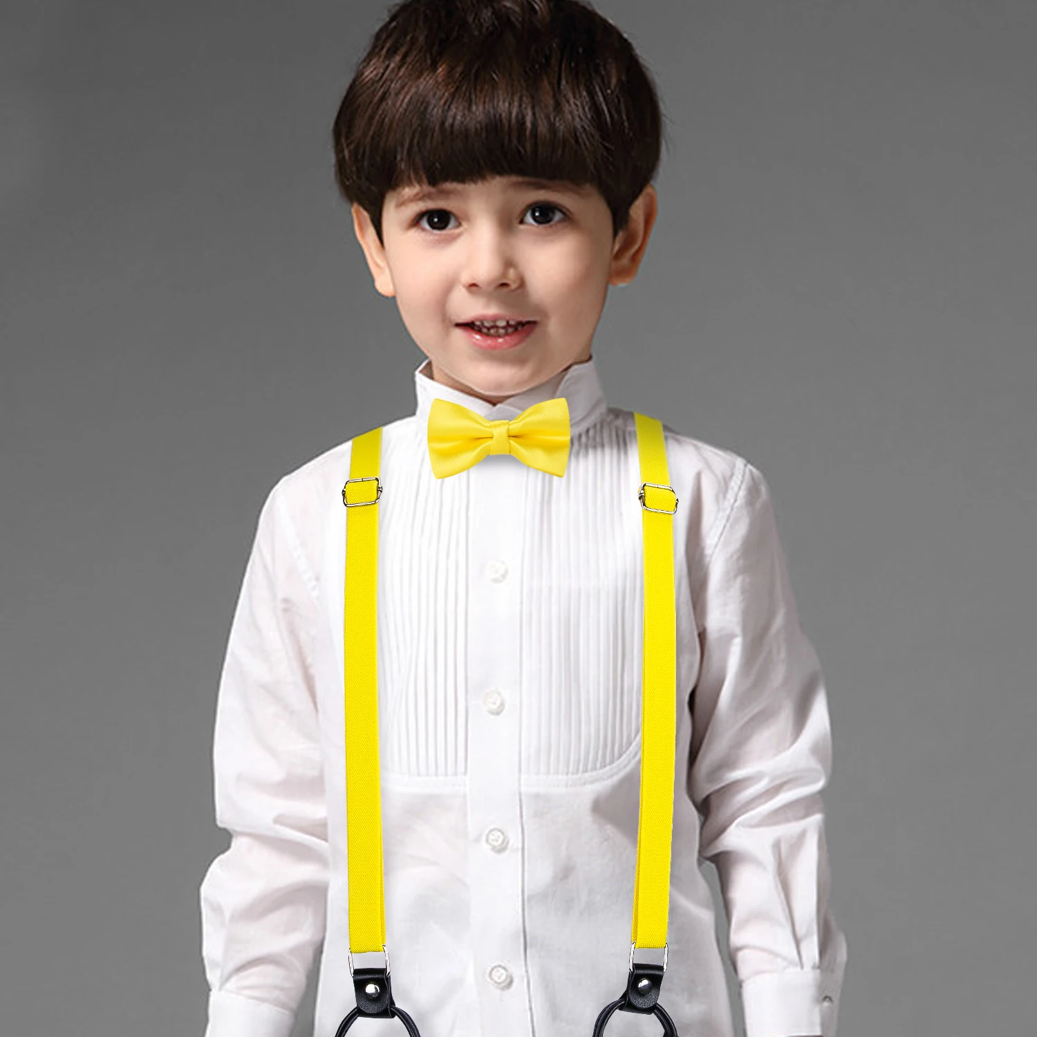 DiBanGu/галстук-бабочка, 6 зажимов, подтяжки для мальчиков и девочек, натуральная кожа, подтяжки для детей от 4 до 7 лет, галстук-бабочка, подтяжки для брюк желтый BH-0020