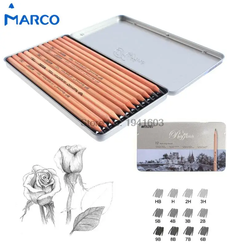 12Pcs/Box Marco 3H-9B Soft Safe non-toxic Sketchin...
