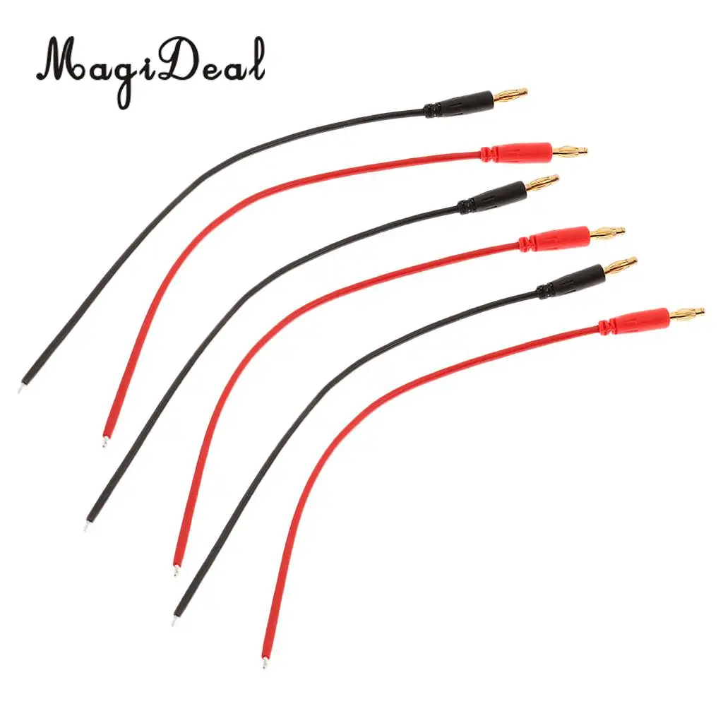 MagiDeal 6Pcs Banana 4mm Bullet Charger Connectors Plus 16AWG Silicone Wire for RC Cars Boats Planes Replacement 240mm
