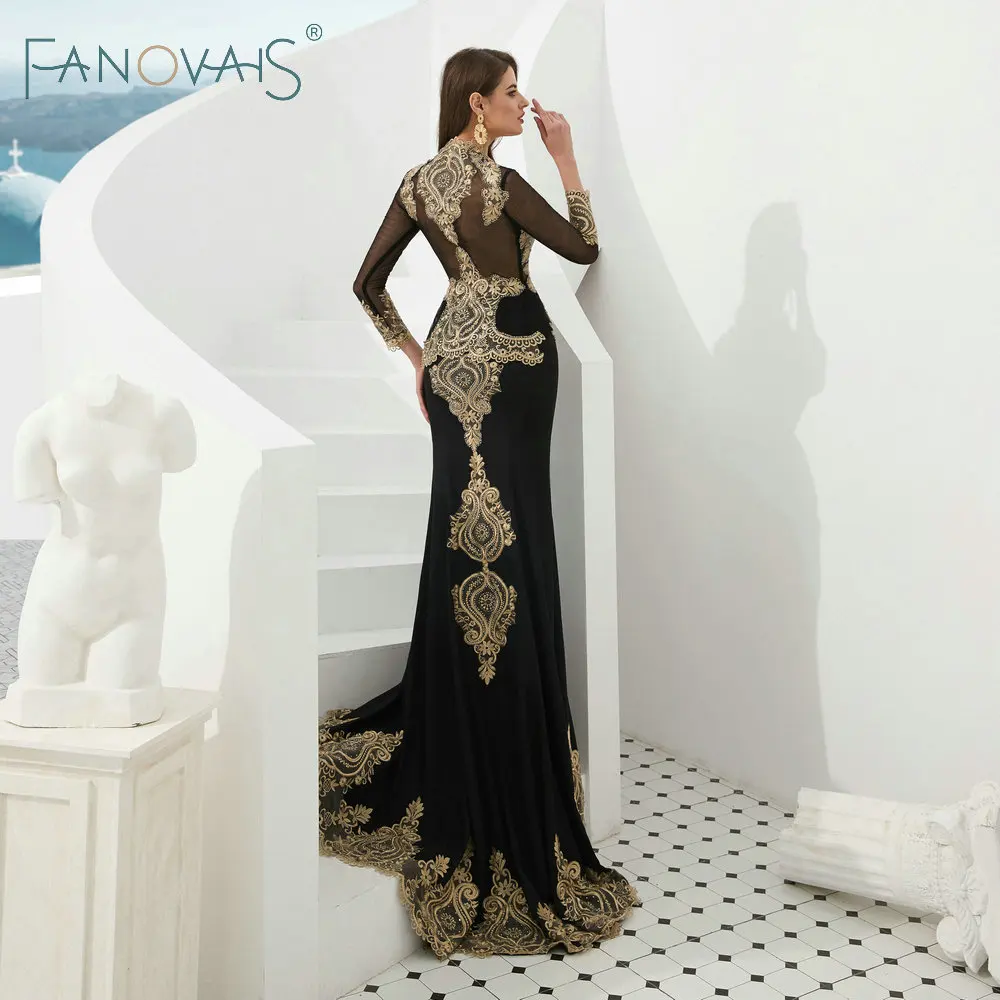 Черный Русалка вечерние платья с Мыс 2019 старинные Арабские Vestido De Fiesta Robe Soiree