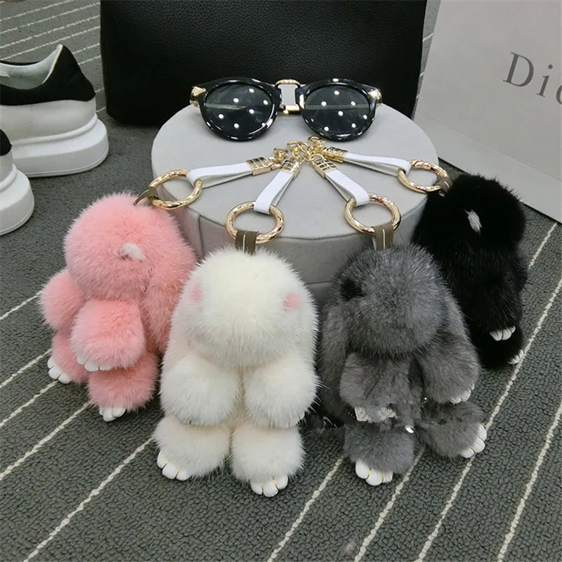

2018 New Gift Cute Rabbit Real Mink Fur Ball bunny Keychain Car Key Chain Ring Pendant For Bag Charm