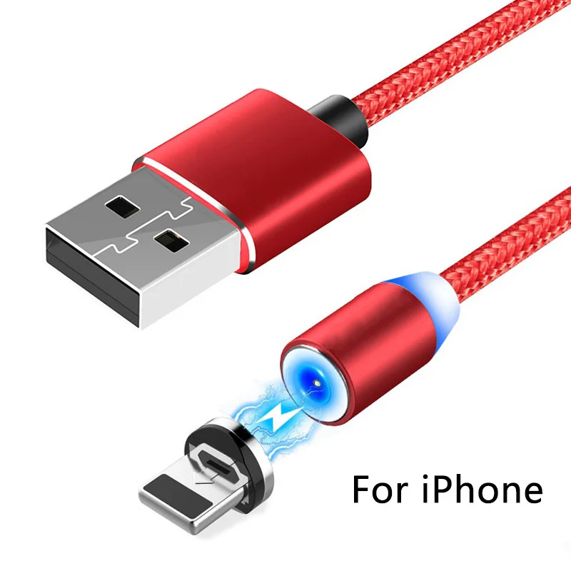 KISSCASE 1 м 2 м светодиодный магнитный кабель для iPhone X, кабель usb type-C для samsung, huawei, Xiaomi, Micro usb кабель для зарядки - Цвет: Red for iPhone