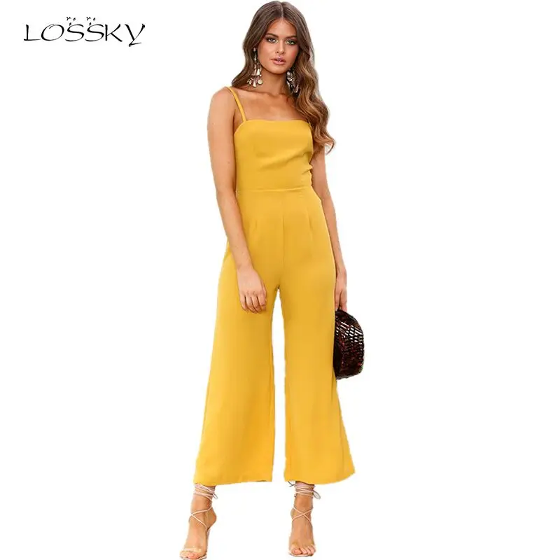 

Lossky Ladies Summer Casual Regular Solid Color Empire Slash Neck Spaghetti Strap Backless Jumpsuits Women Elegant Jumpsuit 2018