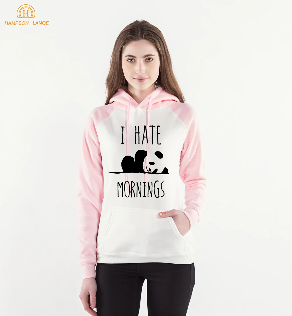 Китайский Стиль I Hate Mornings Kawaii панды реглан толстовки 2020 ярко-розового цвета для