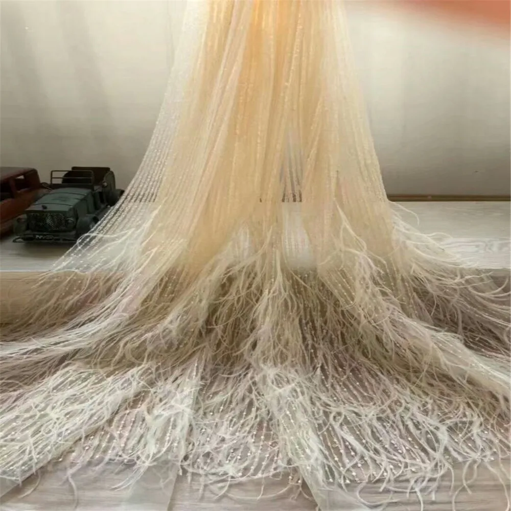 

Stylish African mesh Lace Embroidery lace Fabric with feathers French 3D flowers Lace Fabric with high quality HX209-2