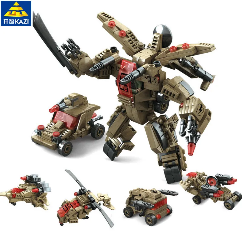 

KAZI 4 in 1Robot Phantom Feibao Gripen Fierce Dragon Military Bricks Robot Toy Action Figure Building Blocks Toys for Children