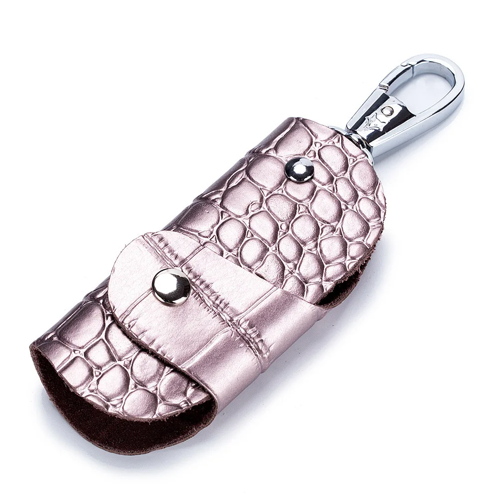 Натуральный кожаный брелок для мужчин и женщин, органайзер для ключей, сумка для ключей из коровьей кожи, сумка для ключей, бумажник ключница, чехол для ключей, мини-сумка для карт - Цвет: Rose Gold