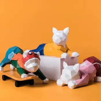 

French Bulldog Statue Geometric Dog Cute Animal Figurine Art Sculpture Resin Art&Craft Nordic Home Decoration R174