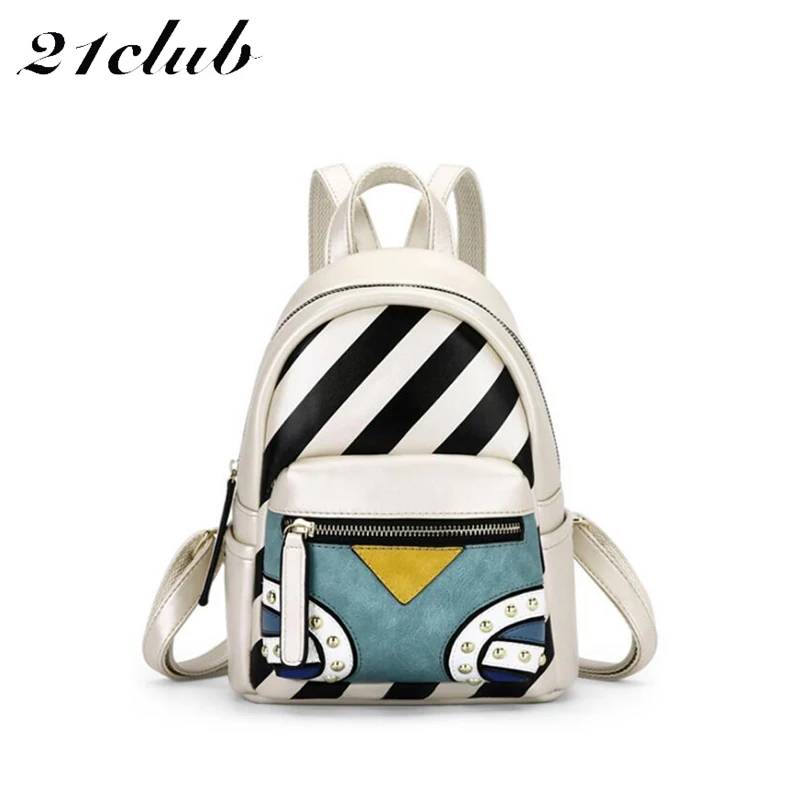 

21club brand small rivet spriped ladies satchels cute geometric zipper casual hotsale party shopping rucksack women backpacks