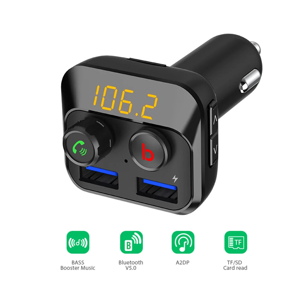 Konrisa fm-передатчик модулятор Bluetooth 5,0 автомобильный комплект громкой связи басовая Кнопка A2DP музыкальный плеер двойной USB Поддержка TF карта u-диск