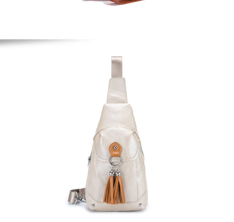 Verão e Outono Couro para Mulheres Bolsas de Moda Novo Genuíno Peito Bolsa Borla Mensageiro Casual Packs 2020 15 2020 novo verão e outono genuíno couro
