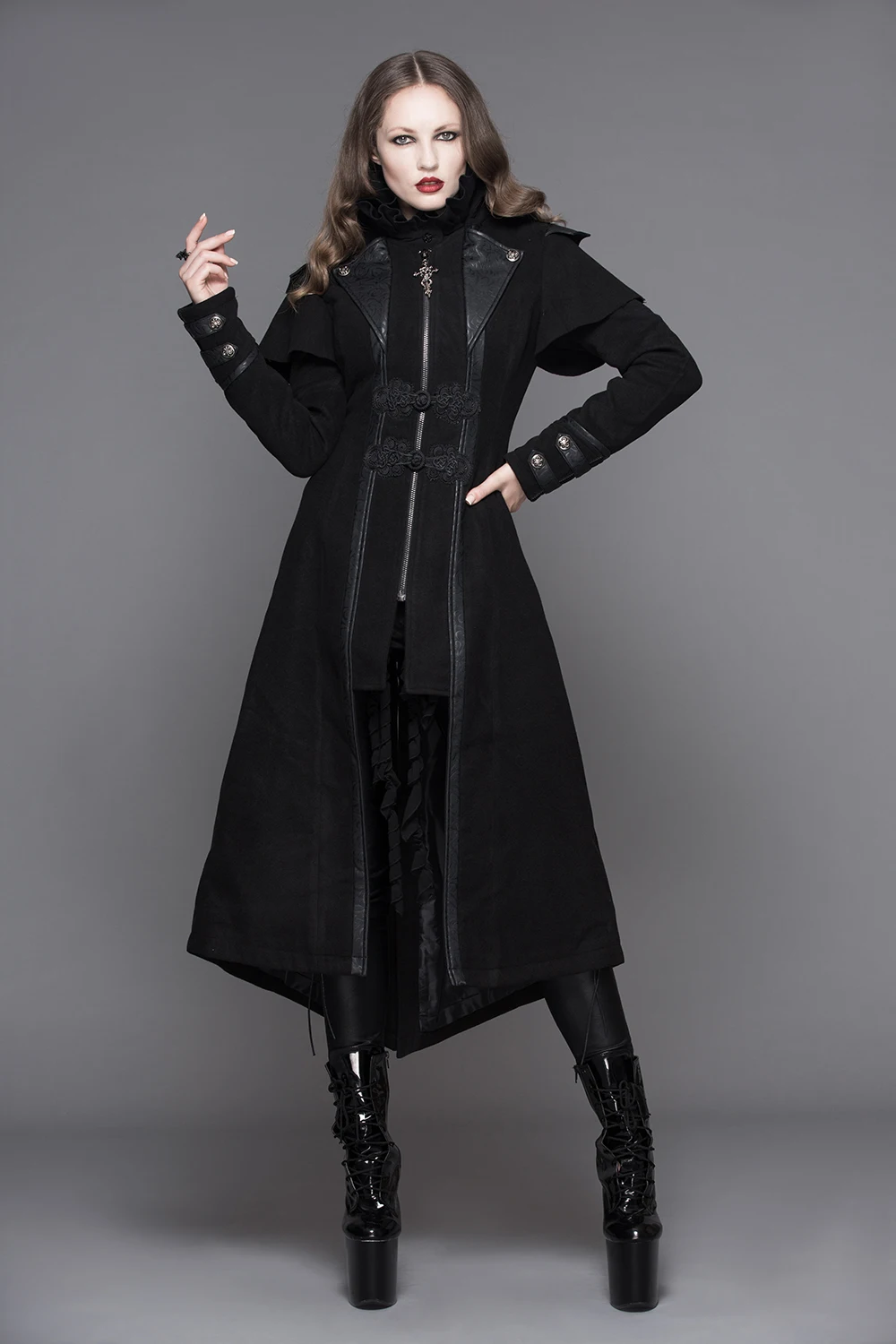 Devil мода стимпанк осень зима женская готическая длинная куртка панк черная с длинным рукавом толстые пальто ветровки тонкие пальто