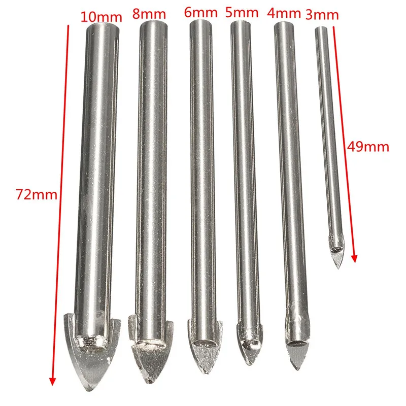 6 шт. 3/4/5/6/8/10 мм настенной плитки Керамика Стекло сверло Набор инструментов карбида Нержавеющая сталь буришь Биты