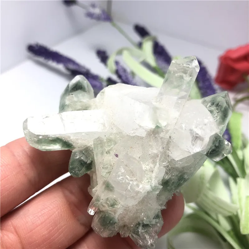 Натуральный зеленый Ghost Phantom Quartz Кристалл кластер целебный образец минеральный