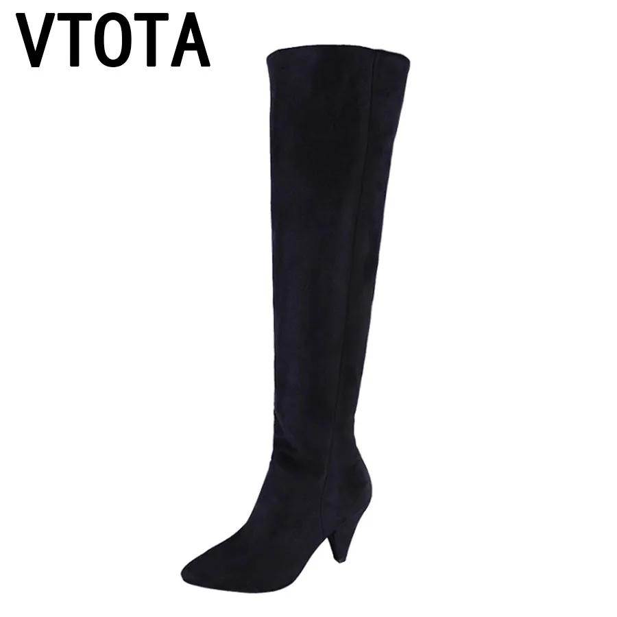 

VTOTA Boots Over Knee Women Boots Long High Heel Boots Bota Women Suede Boots 2018 Autumn Winter Shoes Warm Botas Mujer J24
