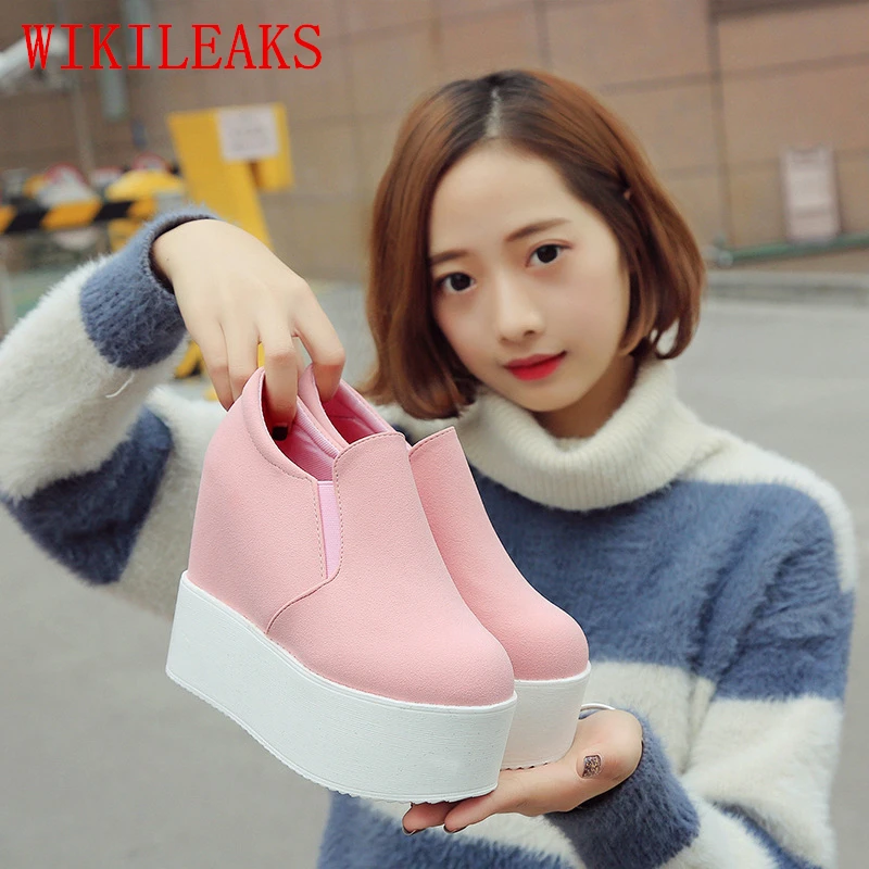 

2019 Autumn Platform Sneakers Woman Slip on Casual Women Shoes Round Toe Flats Height Increasing Vulcanize Shoes Zapatillas Muje