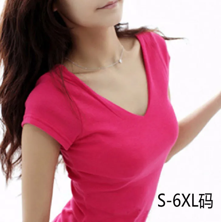 Blusa feminina 2017 plus size S-6XLTops Summer Style Short Sleeve T-shirts For Women Round V-Neck 100% Cotton Women's T Shirt