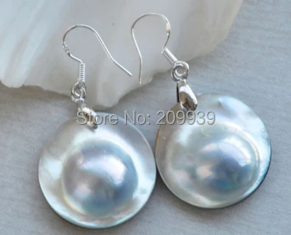 

hj 00260 REAL GRAY SOUTH SEA MABE PEARL DANGLE EARRING SILVER