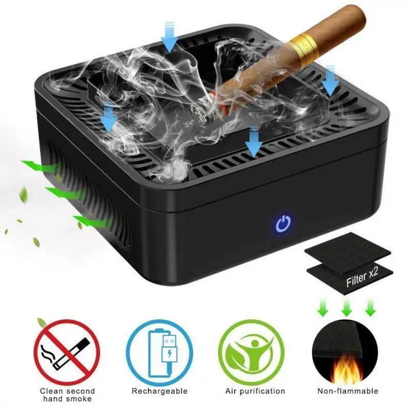 

MINI Smokeless Ashtray Smoke Free Ash Tray Battery Operated Air Purifier UK