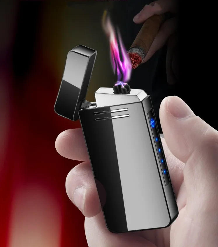 Металлический двойной для Плазменно-дуговой зажигалки светодиодный сенсорный датчик USB зажигалки перезаряжаемая электрическая зажигалка для сигарет гаджеты для мужчин