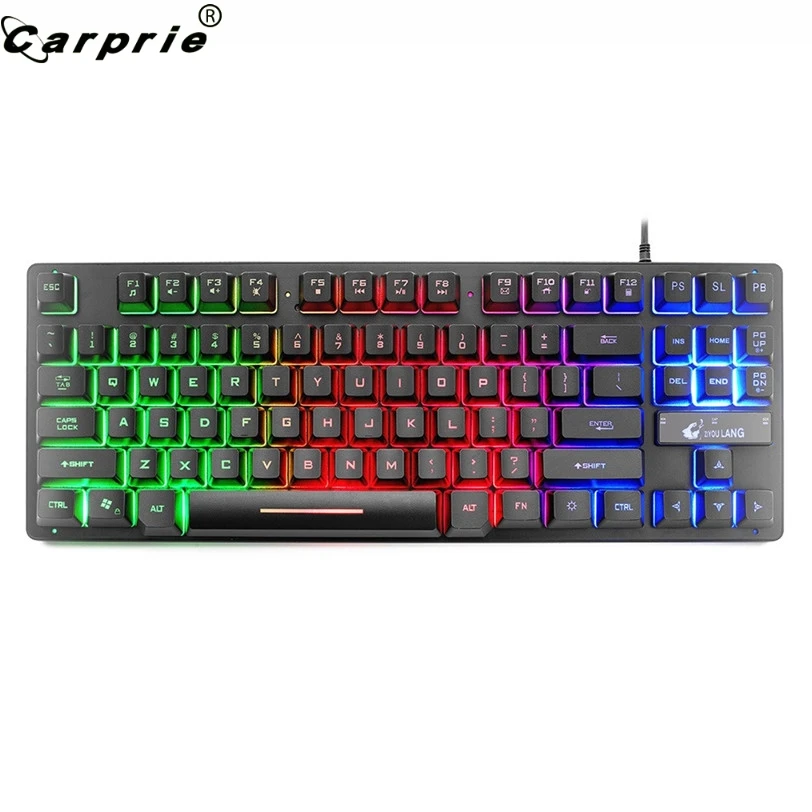 

CAPRPIE Wired Gaming Keyboard with Seven-Color Backlit 87 Keys 12 Multimedia Keys Keyboards for PC/Laptop Gamer 907