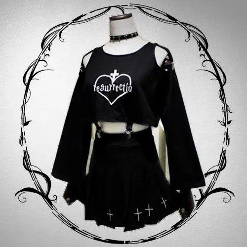 

Black Punk T Shirt Women Harajuku Letter Female Tops Tees Gothic Embroidery T-shirt