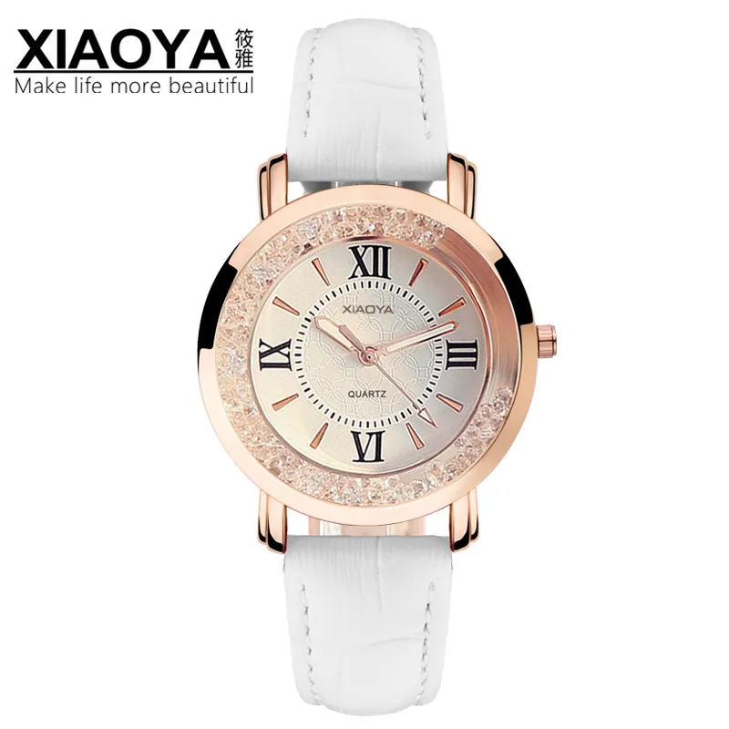 

XIAOYA Fashion Quartz Women Watch Rhinestone Leather fashion Dress women's Watches Rose Gold Ladies clock relogio feminino 2017