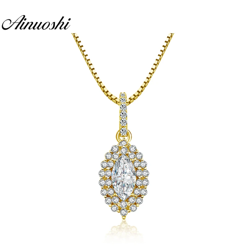 

AINUOSHI 10K Yellow Gold Flower Pendant 2 Carat Marquise Cut SONA Diamond Pendant Luxurious Separate Pendant Women Jewelry Gifts