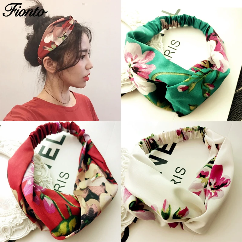 

FIONTO Women Summer Bohemian Hair Bands Print Headbands Retro Cross Turban Bandage Bandanas Hair Accessories Headwrap Headwear