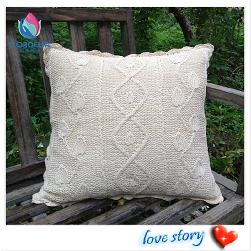

ZAKKA new arrival fashion 45cm square Beige pillow case cushion for home case cover towel with lace flowres