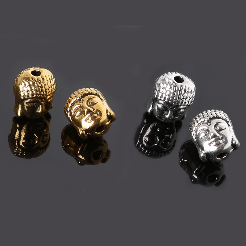 

10pcs/lot Metal Charms for Jewelry Making Sliver Golden Tibetan Silver Buddha Head Spacer Beads 10x9mm