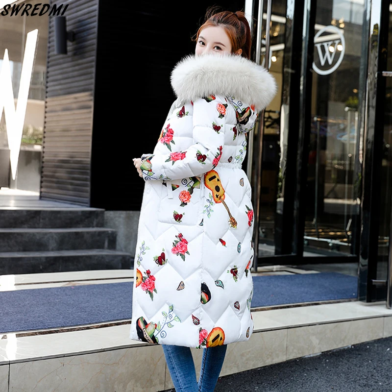 

SWREDMI Women Warm Winter Jackets Plus Size S-3XL Winter Parkas Mujer Hooded Thick Warm Clothing Female Print Wadded Coats