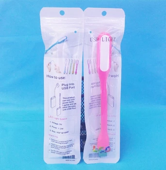 

1500Pcs/Lot 5*21cm Zipper Packing Plastic USB LED Light Bag Event Packaging Ziplock Zip Lock Poly Bags Pack Package Hang Hole