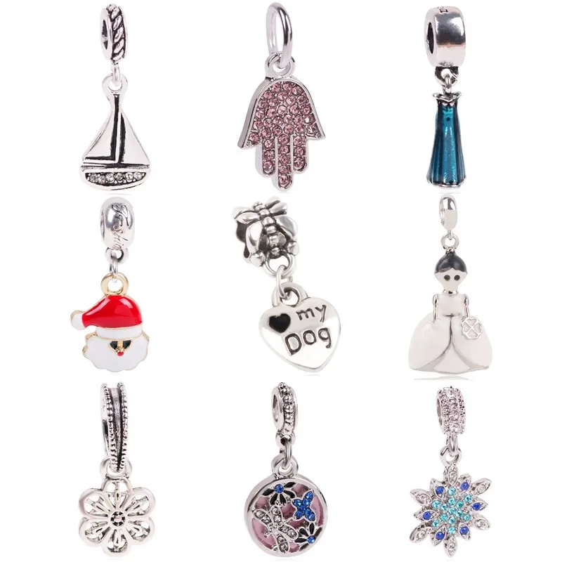 

AIFEILI New Silver Color Bead Charm Princess dress Bracelet Snowflake Ferry Pendant Beads For Pandora Bracelet DIY Jewelry