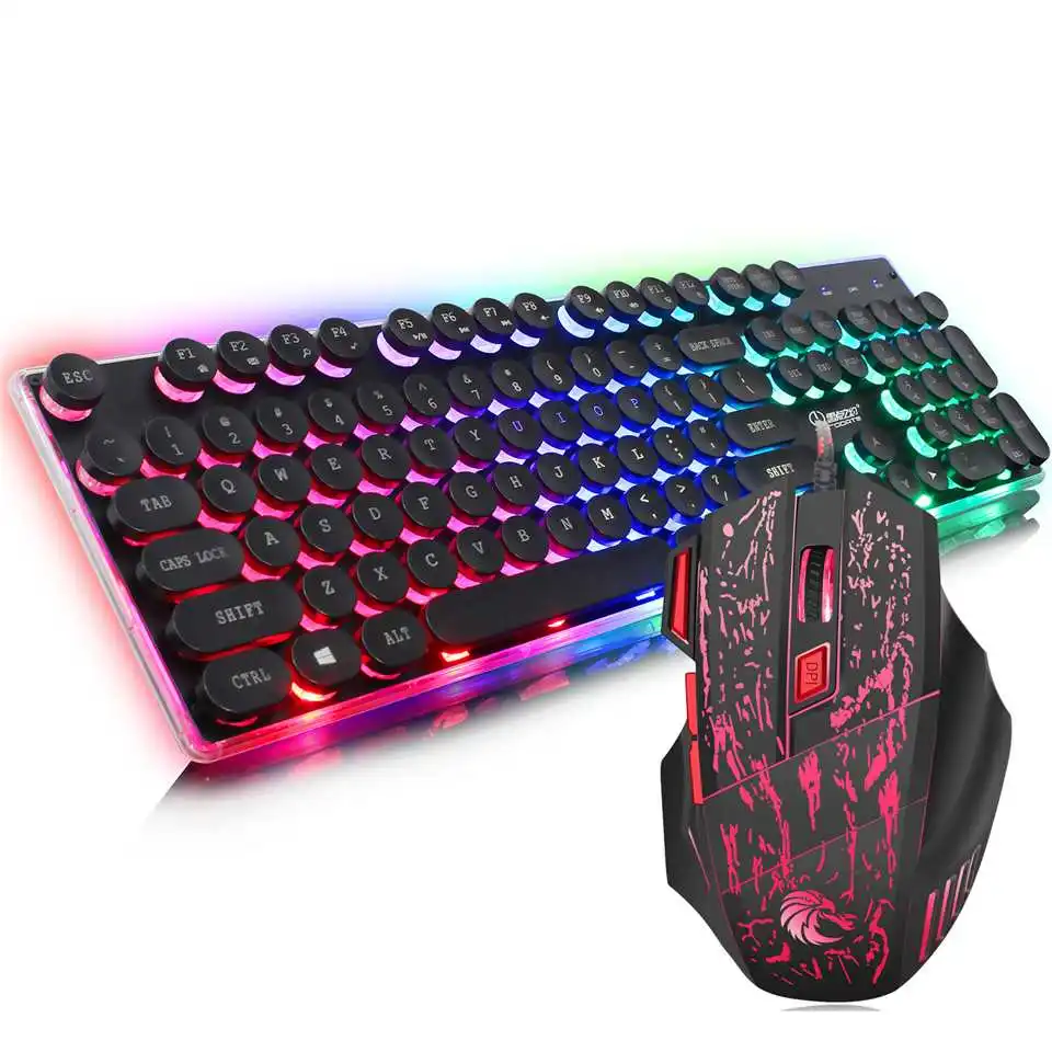 

J40 Wired Gaming Mechnical Keyboard Mouse Set 104 Keys English Colorful Rainbow Backlight USB Keyboard Mouse Combos