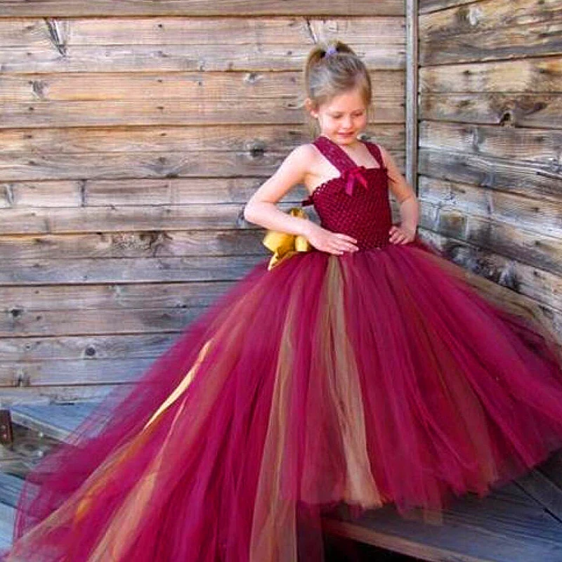 Colorful Nice Lovely Burgundy Ball Gown Girl Pageant Dress Long Flower Girl Dresses Discount
