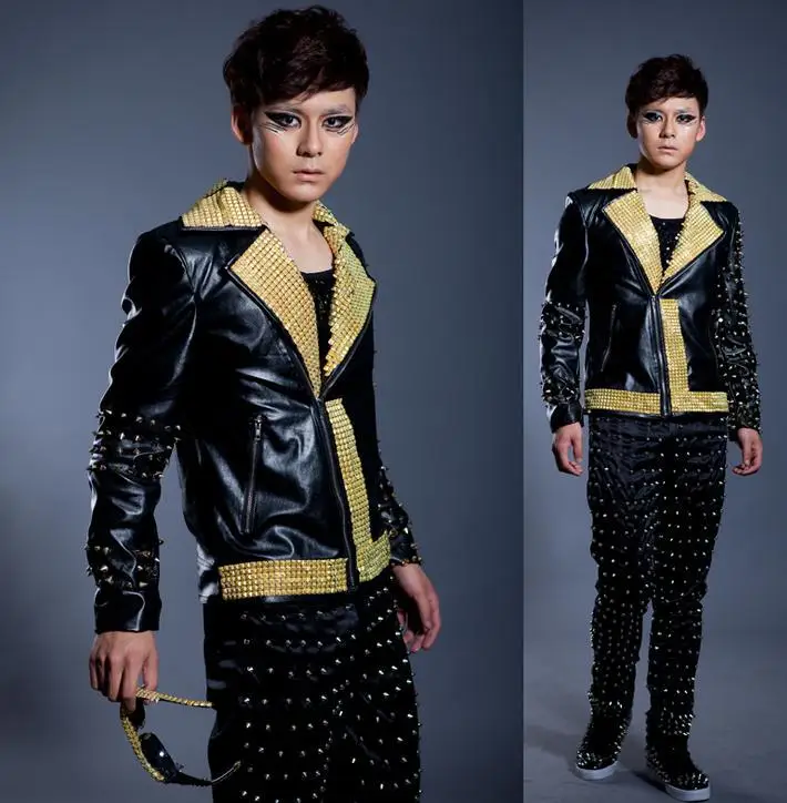 Black Oblique zipper gold Rivets fashion Motorcycles font b leather b font font b jacket b