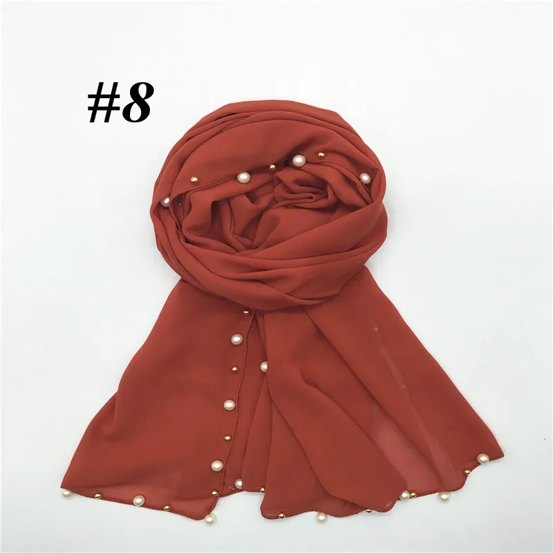 Взрывные модели модные женские одноцветные шифоновые жемчужный шарф для ногтей мусульманские дамы baotou шифон хиджаб - Цвет: 8