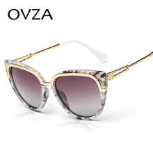 OVZA Классический Мраморный цветной "кошачий глаз" поляризованные солнцезащитные очки для женщин Высокое качество Женские Ретро солнцезащитные очки металлические очки S5013