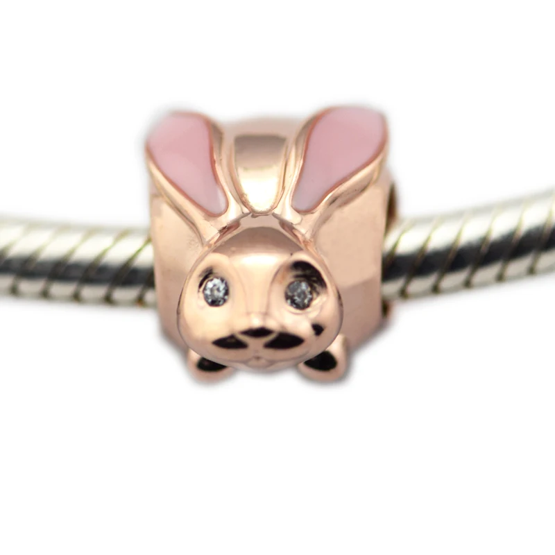 

Pandulaso Spring Cute Bunny Crystal Charms for Jewelry Making Pink Ears Rose Golden Rabbit Fit Women Silver 925 DIY Bracelets
