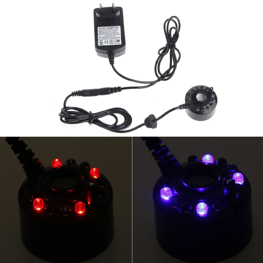 

3-Color Light Ultrasonic12-LED Pond Mist Maker Fogger Water Fountain EU Plug