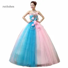 Ruthshen Дешевые Бальные платья светло голубой и розовый Ruched Аппликации бальное платье Бальные платья с без бретелек стиль