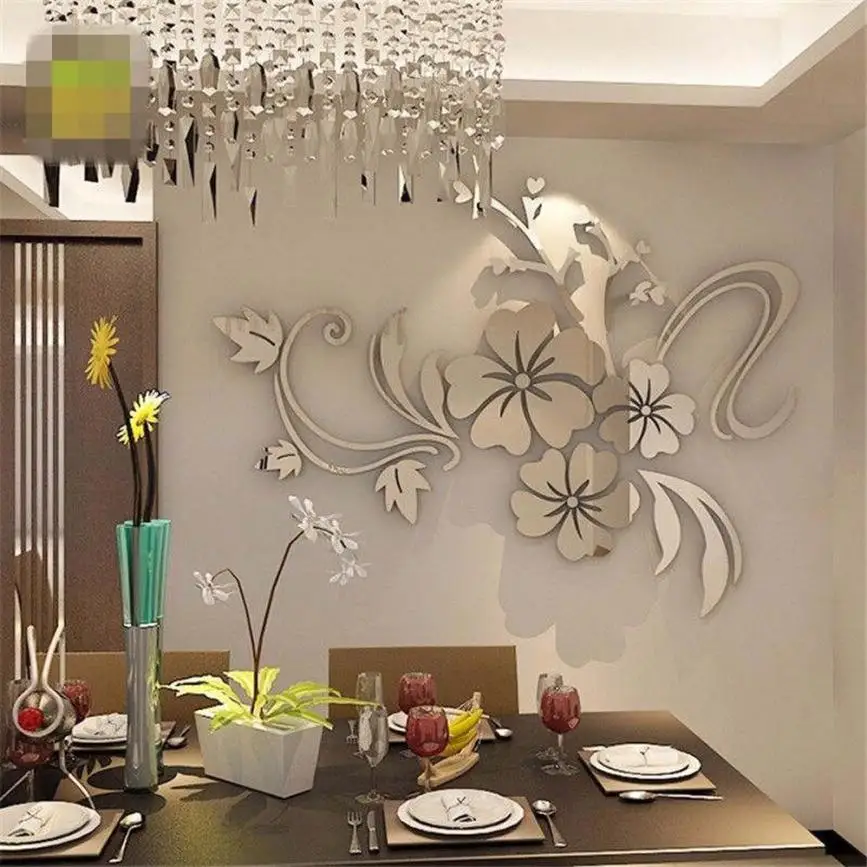 

Home Decor 3D Mirror Floral Art Removable Wall Sticker Acrylic Mural Decal Home Room Decor wall sticker Home Deco mirror JU23