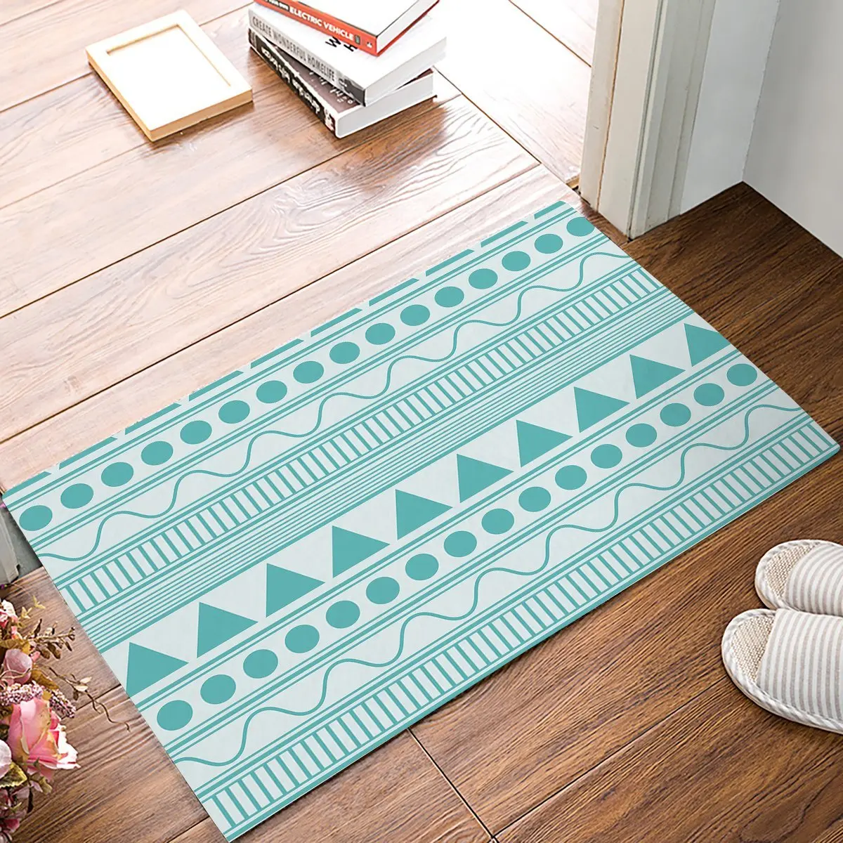 Moden Green Geometric Circle Wavy Line Stripes Door Mats Kitchen Floor Bath Entrance Rug Mat Bathroom Decor Doormats | Дом и сад