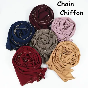 

D31 Popular gold chain chiffon hijab scarf muslim cotton scarves wraps shawls maxi fashion headband long scarves 180*80cm
