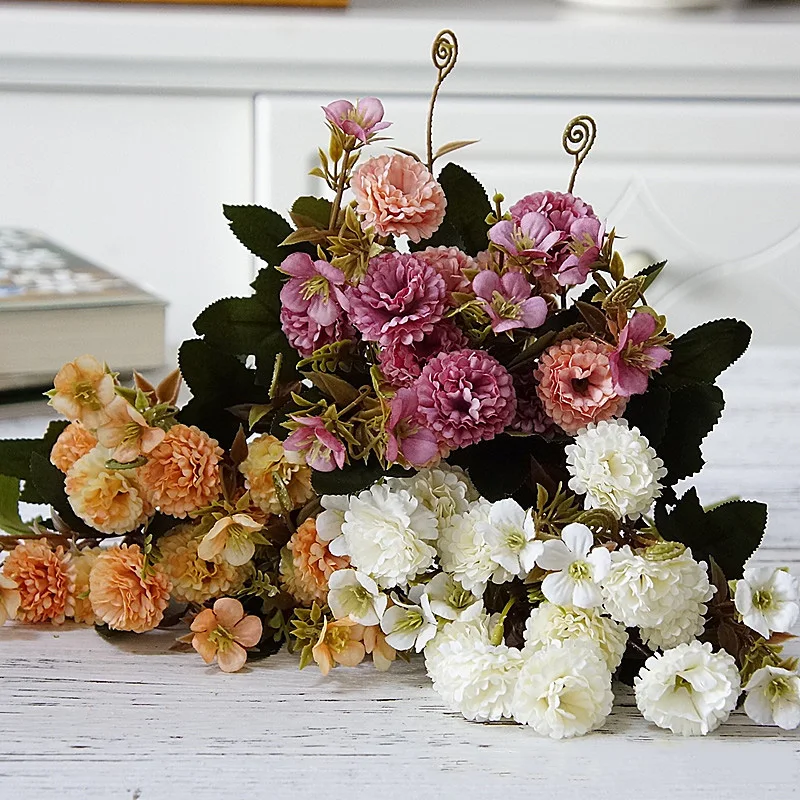 Flone Artificial Flowers High Quality Silk Bouquet Fake Flowers Wedding Display Flower European Style Carnation Home Decoration (14)