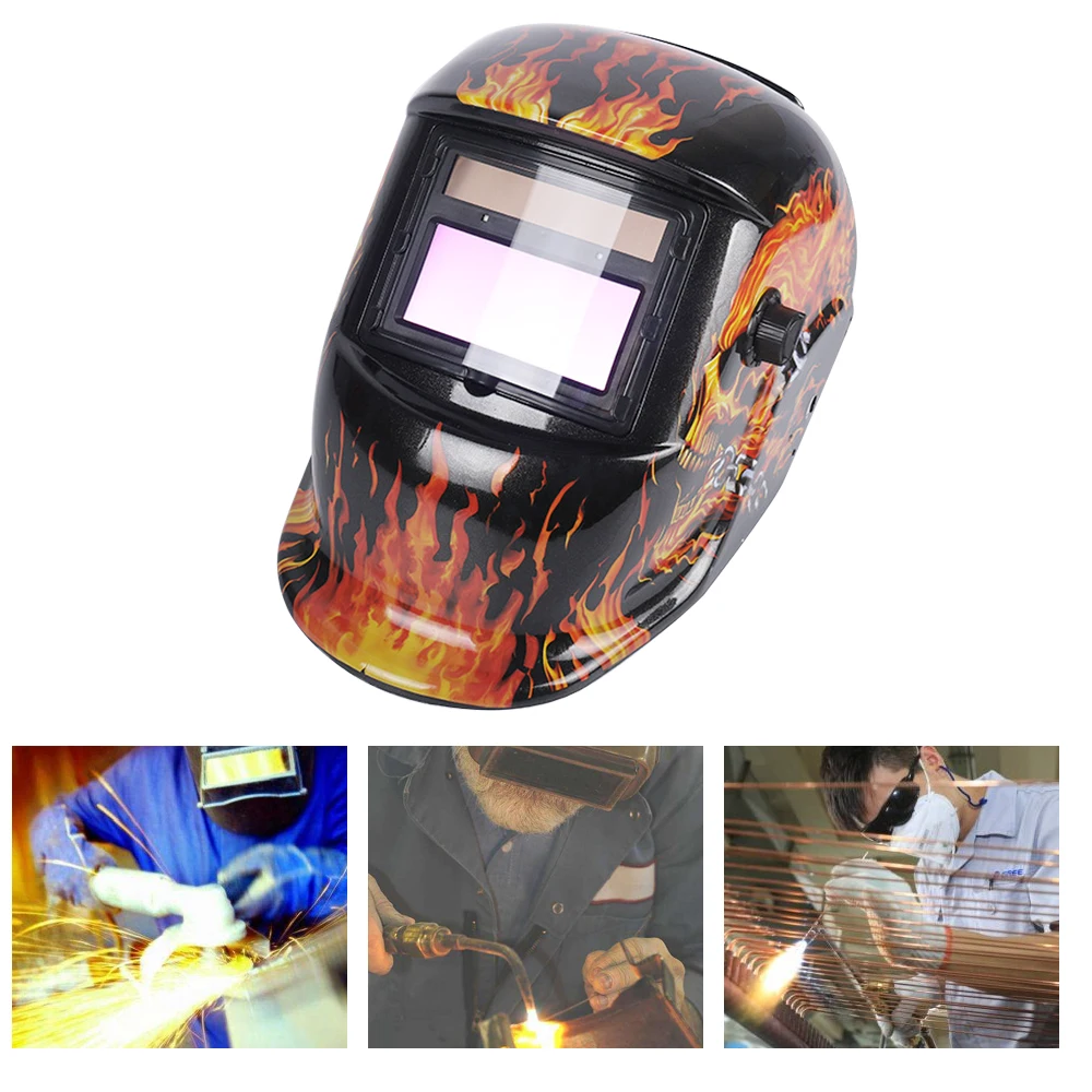 

Solar Power Welding Mask/Helmet/Welder Cap Wide Shade Range Adjustable Skull Pattern Welder Grinding Cap Protective Mask