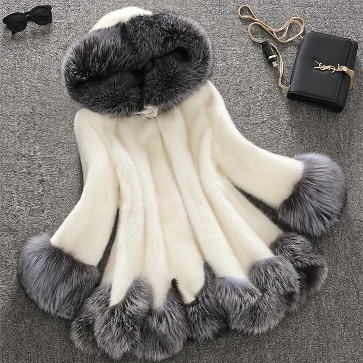 

TUHAO Thick Warm Faux Fur Coat plus size 6XL 5XL Black artificial White fur coat femme black and white coats female clothing