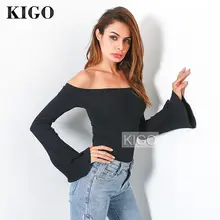 

KIGO Women Summer Blouse Sexy Cold Shoulder Tops 2018 Flare Sleeve Spring Black Casual Women Shirts Blusa Feminina KH1566H